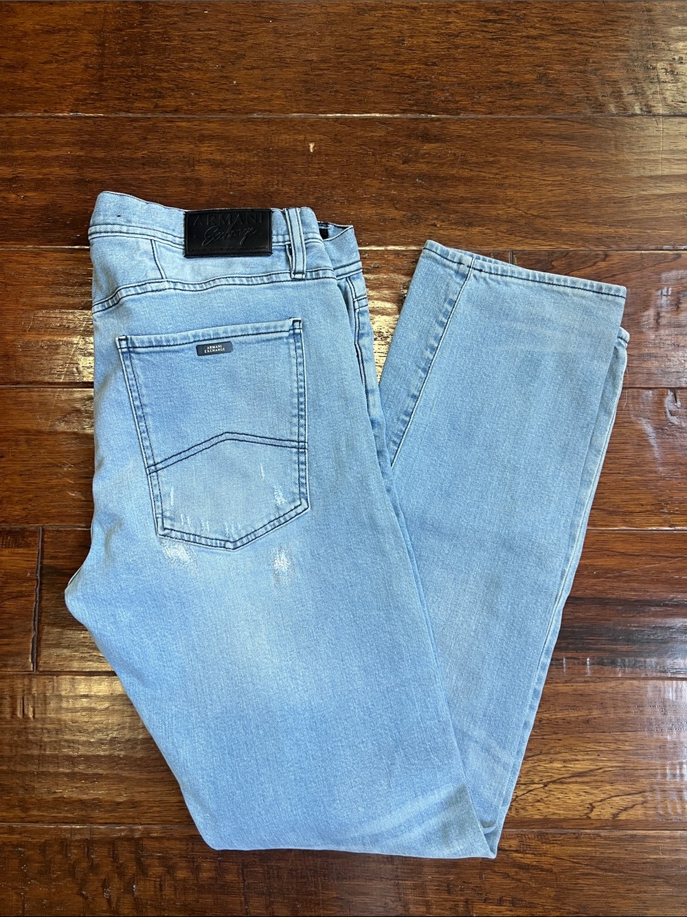 Armani Exchange Light Blue Straight Distressed Men's Jeans Size 34